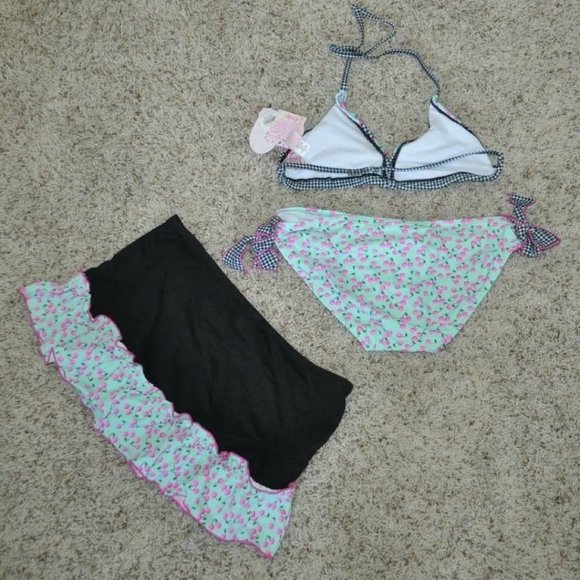 *Swimsuit Candies sz 12 Black Green 3 Pc Bikini Bottoms, Skirt & Coverup Girls - Picture 7 of 7